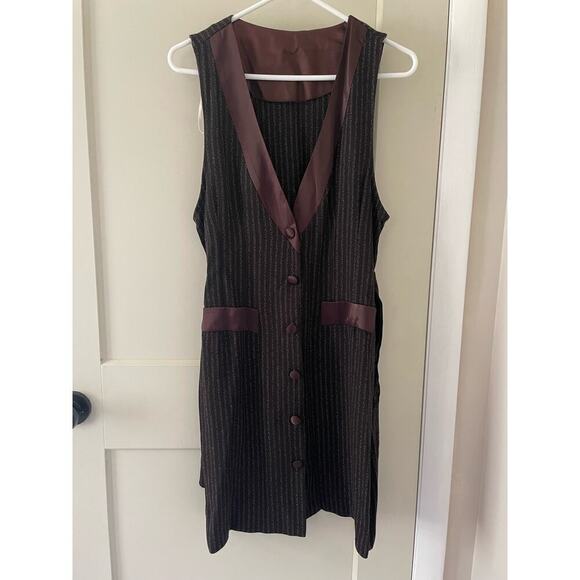 Vintage Pinstripe V-Neck Button Down Dress - Picture 1 of 3